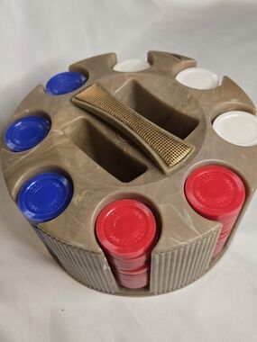 E.S. Lowe Poker Chip Carousel Caddy Vintage MCM Bakelite Marbled Gold Rare